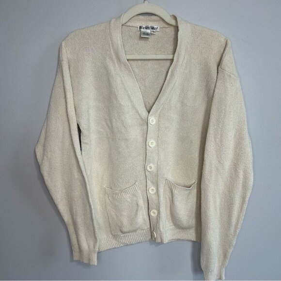 WinterSilks 100% Silk Cream Ivory Button-Up Cardigan Women’s Size Small - Picture 1 of 5